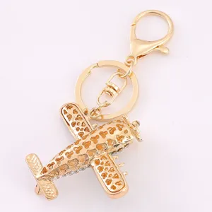 Gouden vliegtuig sleutelhanger metaal strass straaljager sleutelring tas hanger