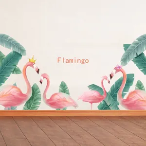 Autocollants muraux autocollants de flamant rose et de feuilles tropicales pour la maison
