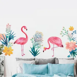 Adesivi Murali in PVC Autoadesivi Freschi Nordici Piante Tropicali Fenicottero Rimovibili Carta da Parati Stampata Camera da Letto Testata Murales Decorazione Casa