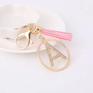 Fashion Rhinestone Letter Tassel Keychain Metal Alloy Crystal Initial Bag Charm Purse Pendant Women Gift