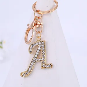 Korean Style Zinc Alloy Rhinestone English Letter Keychain Fashion Bag Pendant Car Key Ring Jewelry Gift