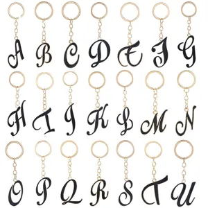 Fashion Metal Zinc Alloy Letter Keychain Black And Gold Alphabet Key Ring Women Bag Pendant Charm Daily Accessories