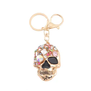 Porte-clés tête de mort strass exquis pendentif sac en métal cadeau créatif détail vue