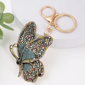 Porte-clés papillon en métal vintage avec strass colorés breloque pour sac cadeau.