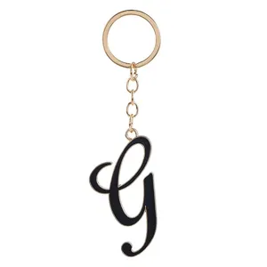 Fashion metal letter G keychain, stylish gold ring keyring and black pendant for women bag.
