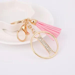 Fashion luxury metal rhinestone letter pink tassel keychain bag charm gift wholesale