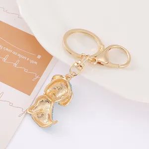 Beau porte-clés chiot strass scintillant mignon chien anneau métal pendentif sac détail