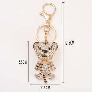 Stijlvolle strass tijger sleutelhanger, luxe zinklegering dier sleutelring tas.