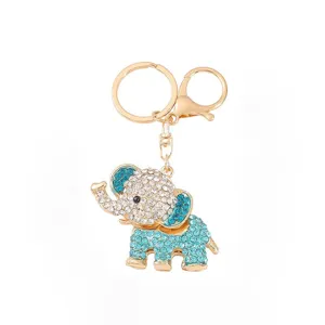 Cute rhinestone elephant keychain gold metal car pendant sparkling crystal bag charm gift