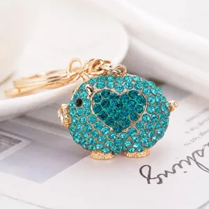 Portachiavi maialino in strass cristallo di lusso con cuore ciondolo borsa metallo dorato regalo