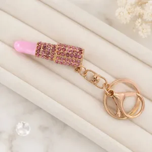Portachiavi rossetto con strass scintillanti, simpatico ciondolo borsa in metallo e anello.