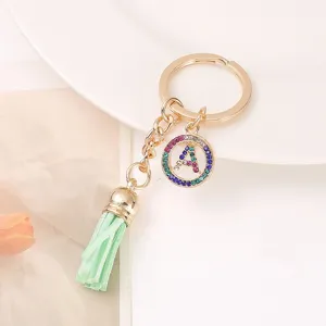 Korean style rhinestone letter A tassel keychain bag pendant charm gift accessories.