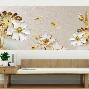 Chinesische selbstklebende Wandtapete mit Lotus und Goldfisch Design für das Wohnzimmer