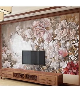 Papier peint mural à fleurs européennes vintage pour mur de fond TV de salon de luxe