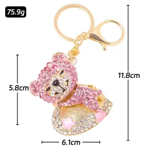 Portachiavi orsetto rosa in strass di cristallo simpatico animale metallo regalo