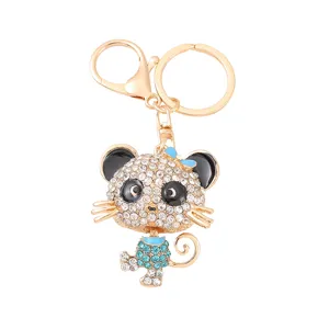 Simpatico portachiavi gatto con strass ciondolo borsa animale in metallo catena chiavi