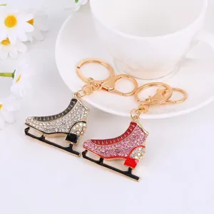 Creative Roller Skate Metal Keychain Rhinestone Ice Skating Bag Charm Zinc Alloy Key Ring Fashion Key Accessories