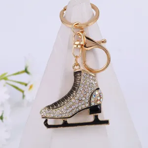 Rhinestone ice skate metal keychain luxury zinc alloy key ring bag charm pendant accessory