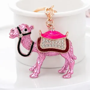 Roze strass kameel metalen sleutelhanger schattige dier tas charm ring hanger cadeau voor vrouwen