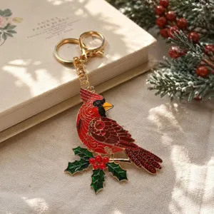 Bellissimo portachiavi cardinale rosso di Natale classico con strass per borsa regalo