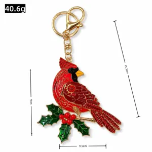 Natale rosso cardinale portachiavi strass lega ciondolo borsa vintage regalo auto