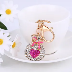Light Luxury Love Lucky Bag Keychain Rhinestone Metal Fortune Leather Rope Pendant Fashion Bag Ornament