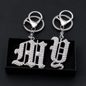 Rhinestone gothic letter metal keychain pendant creative silver bag accessory gift