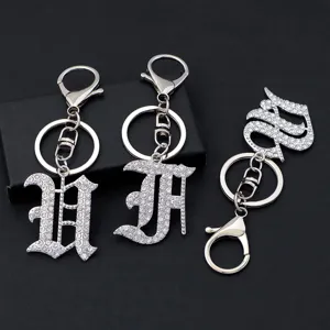 Silver rhinestone gothic letter keychain metal bag charm birthday gift fashion accessories