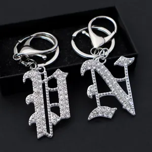 Silver rhinestone letter keychain metal gothic alphabet bag charm custom birthday gift accessory