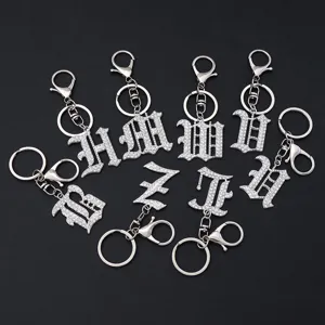 Silver metal rhinestone gothic letter keychain bag pendant cute accessory gift keychain 1pc