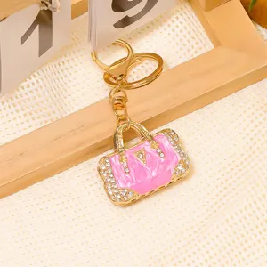 Luxus kreative Strass rosa emaillierte Handtasche Schlüsselanhänger Metall Charm accessoire 1Stk