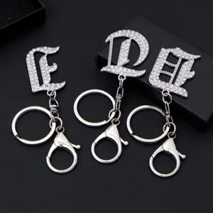 Silver metal rhinestone letter keychain crystal initial bag charm accessory item