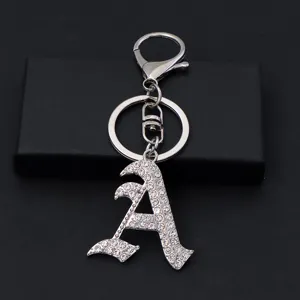 Rhinestone letter A keychain metal silver backpack pendant sparkling crystal bag accessory gift