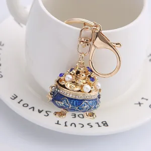 Chinese style treasure basin keychain detail charm pendant Rhinestone metal decor