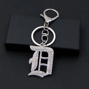 Metal silver rhinestone gothic letter D keychain keyring sparkling crystal bag pendant gift