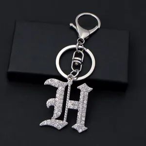Silver rhinestone gothic letter keychain metal keyring backpack pendant for best gift