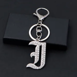 Metal rhinestone letter keychain, sparkling Gothic alphabet pendant for bags and keys.