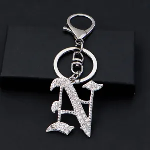 Silver rhinestone letter keychain metal keyring backpack bag charm accessory gift