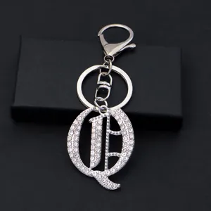 Silver rhinestone letter keychain sparkling metal alphabet charm for keys and backpack gift box