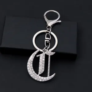 Silver rhinestone letter keychain metal bag pendant sparkling fashion accessory for women gift