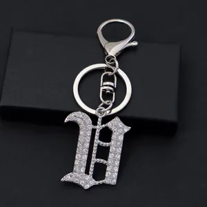Silver rhinestone gothic letter keychain metal pendant accessory for backpack bag keyring.
