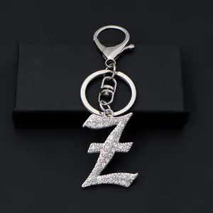 Silver rhinestone letter Z keychain metal keyring bag charm fashion accessory item