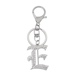 Silver rhinestone gothic letter keychain metal crystal alphabet bag charm birthday gift accessories.