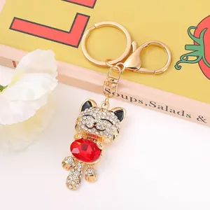 Portachiavi Gatto Portafortuna Strass Metallo Portachiavi Carino Animale Borsa Ciondolo Auto Anello Chiave Gioiello Regalo Per Donne