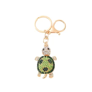 Crystal Rhinestone Turtle Keychain Metal Key Ring Pendant for Auto Bag Accessories