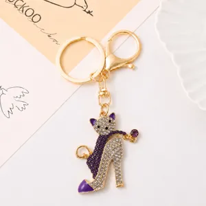 Lusso Leggero Lega Strass Gatto Tacchi Alti Portachiavi Squisito Brillante Diamante Borsa Ciondolo Auto Portachiavi Catena