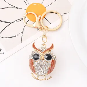 Leuke Uil Sleutelhanger Strass Emaille Metaal Dier Sleutelhanger Tas Hanger Mode Sieraden Auto Sleutelhanger Cadeau