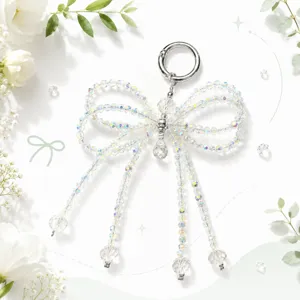 Crystal beaded bow keychain bag pendant sparkle charm key ring for women accessories