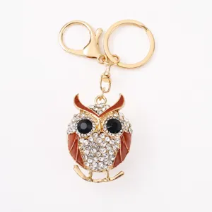 Llavero de búho pedrería metal dorado accesorio bolso animal tierno idea de regalo.