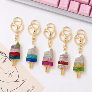 Porte-Clés Glace en Métal Strass Voiture Sac à Dos Chaîne Clé Mignon Pendentif de Sac Cadeau de Bijoux de Mode